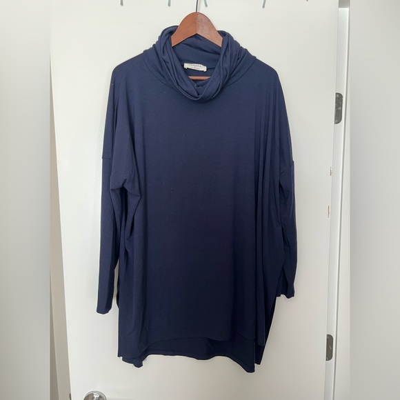 Navy Cowl Neck Tunic Top - Picture 1 of 2